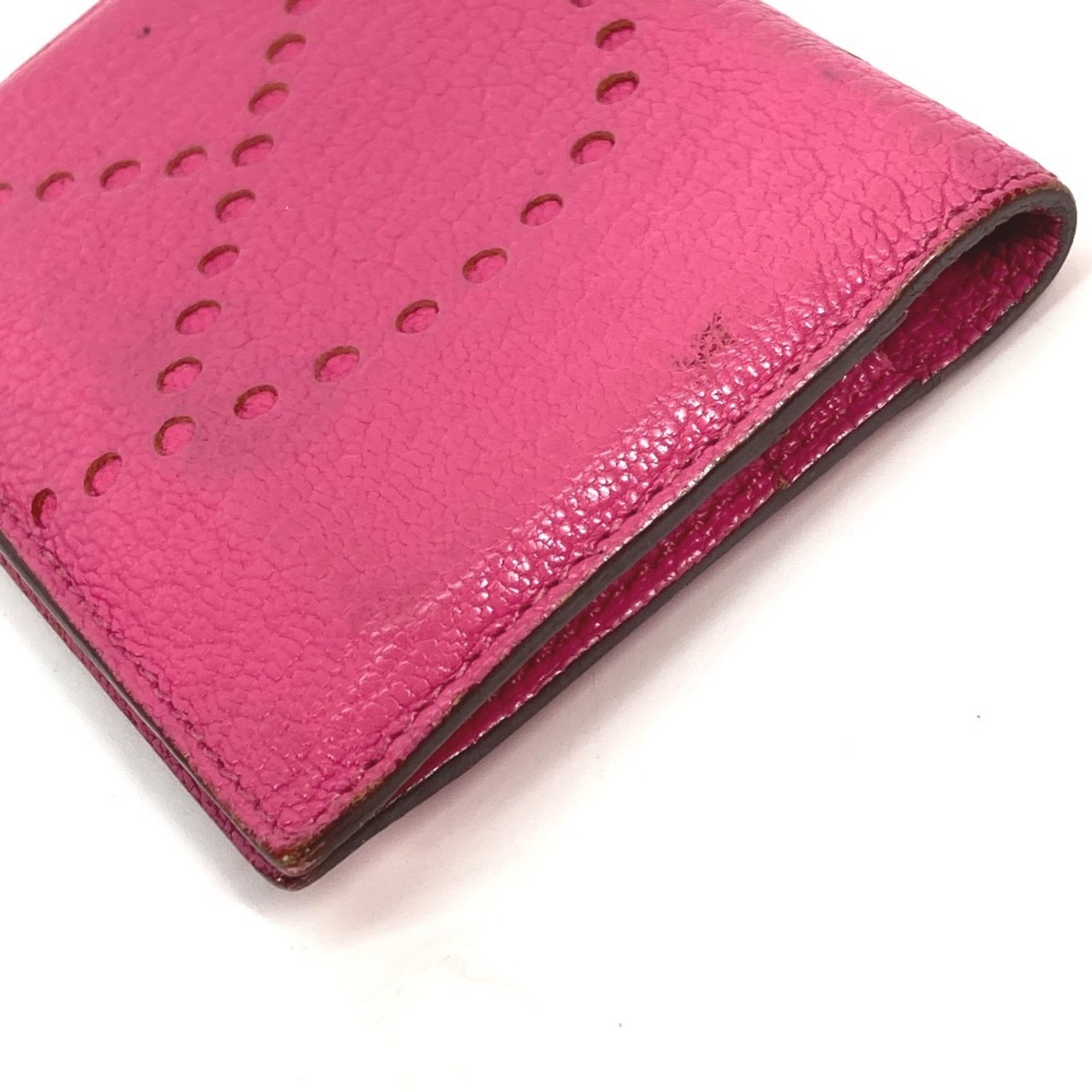 HERMES Hermes Business Card Holder Pass Case Punching Bi-fold Holder/Card Cushvel Women's Pink