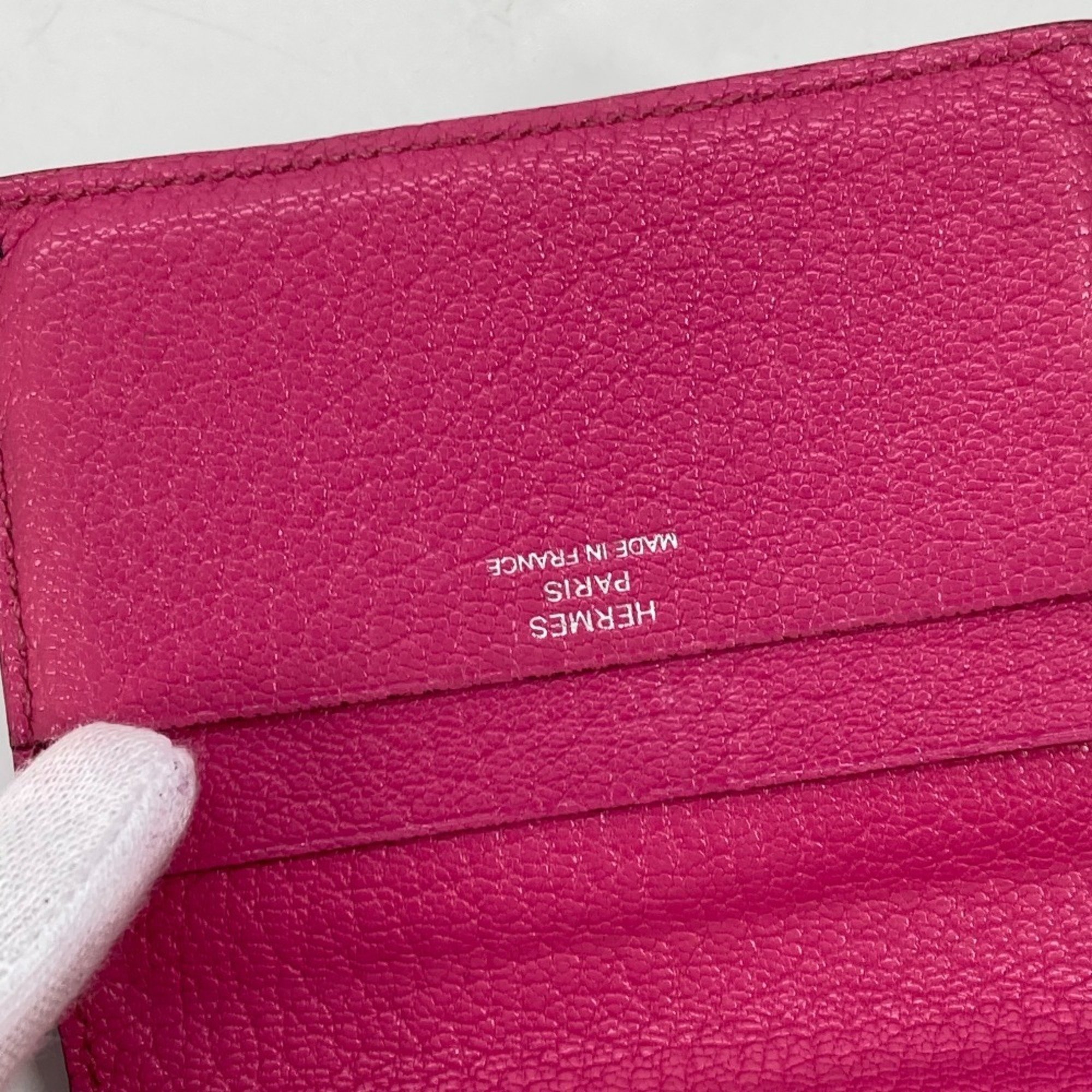 HERMES Hermes Business Card Holder Pass Case Punching Bi-fold Holder/Card Cushvel Women's Pink