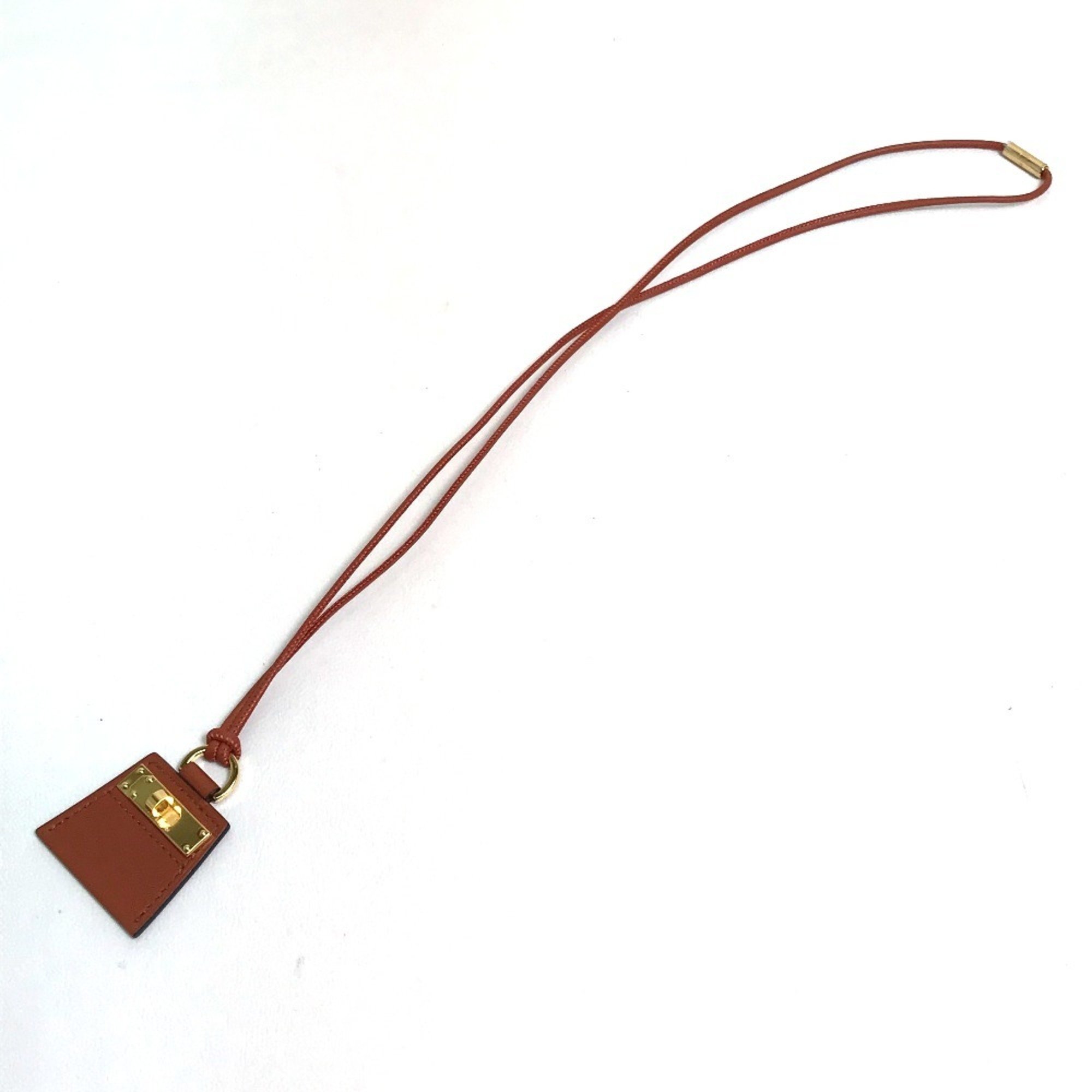 HERMES Mon Petit Kelly PM Necklace Leather Women's Brown