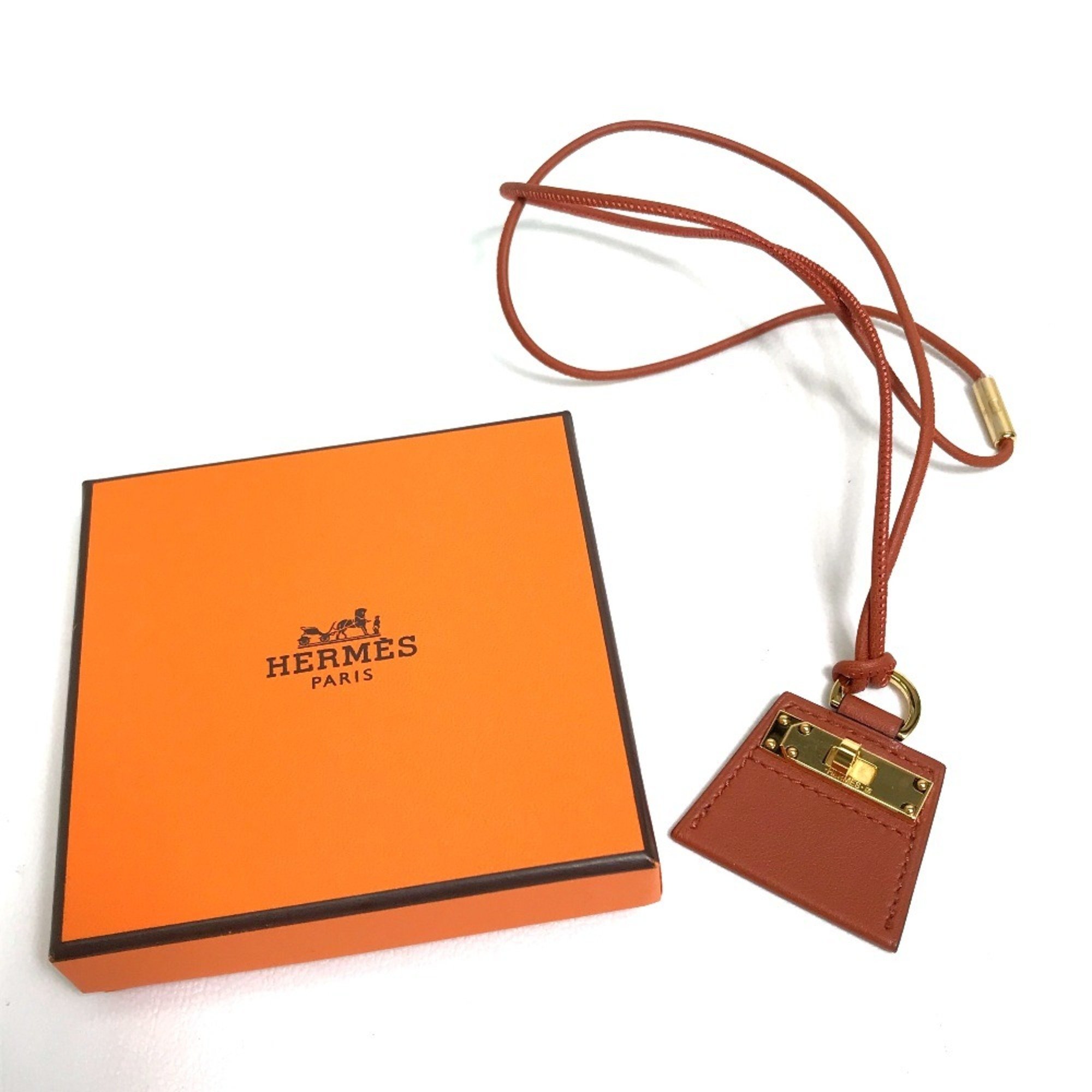 HERMES Mon Petit Kelly PM Necklace Leather Women's Brown