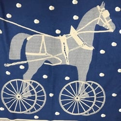 HERMES Horse Cheval Plaid "Cheval Cabriolet" Blanket Wool Cashmere Women's Indigo Blue