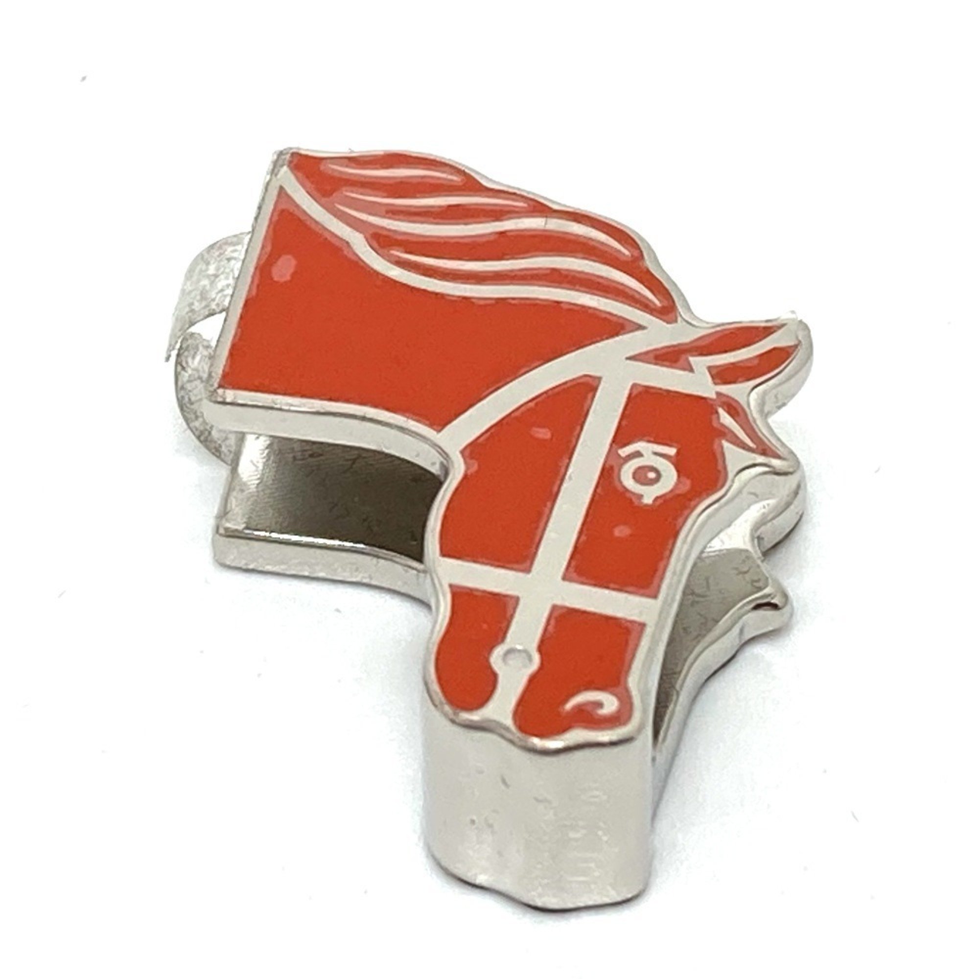 HERMES Horse motif Cadrige Twilly scarf ring for women, silver x orange