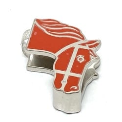 HERMES Horse motif Cadrige Twilly scarf ring for women, silver x orange