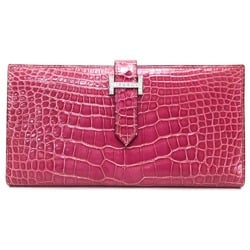 HERMES Bearn Soufflet Diamond Bi-fold Long Wallet K18WG Women's Fuchsia Pink