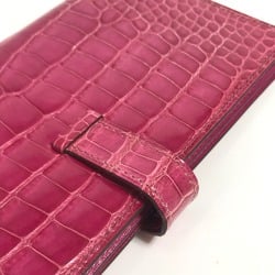 HERMES Bearn Soufflet Diamond Bi-fold Long Wallet K18WG Women's Fuchsia Pink