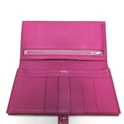 HERMES Bearn Soufflet Diamond Bi-fold Long Wallet K18WG Women's Fuchsia Pink