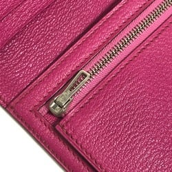 HERMES Bearn Soufflet Diamond Bi-fold Long Wallet K18WG Women's Fuchsia Pink