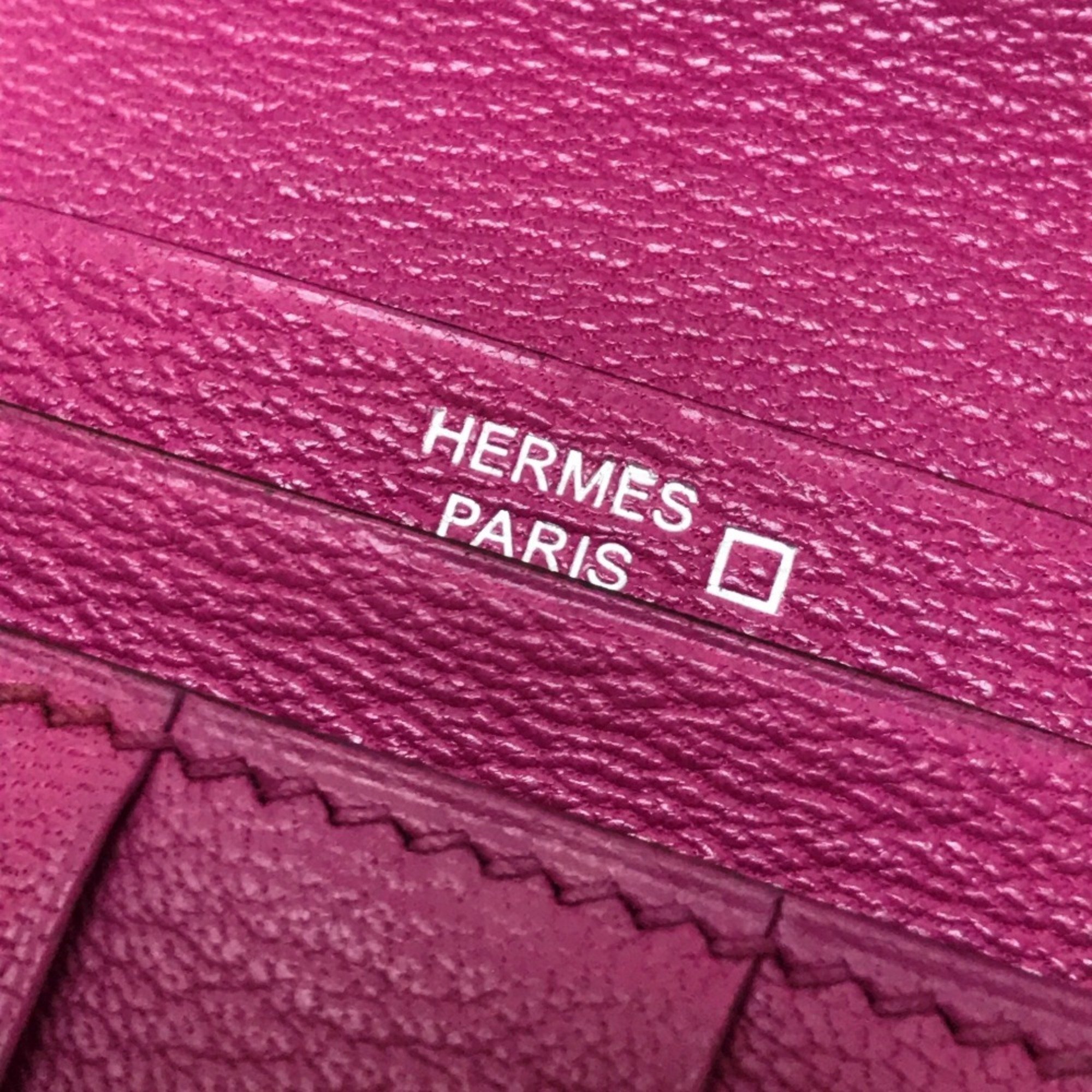 HERMES Bearn Soufflet Diamond Bi-fold Long Wallet K18WG Women's Fuchsia Pink