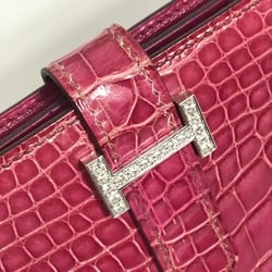 HERMES Bearn Soufflet Diamond Bi-fold Long Wallet K18WG Women's Fuchsia Pink