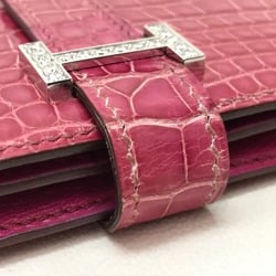 HERMES Bearn Soufflet Diamond Bi-fold Long Wallet K18WG Women's Fuchsia Pink