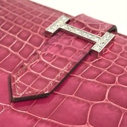 HERMES Bearn Soufflet Diamond Bi-fold Long Wallet K18WG Women's Fuchsia Pink