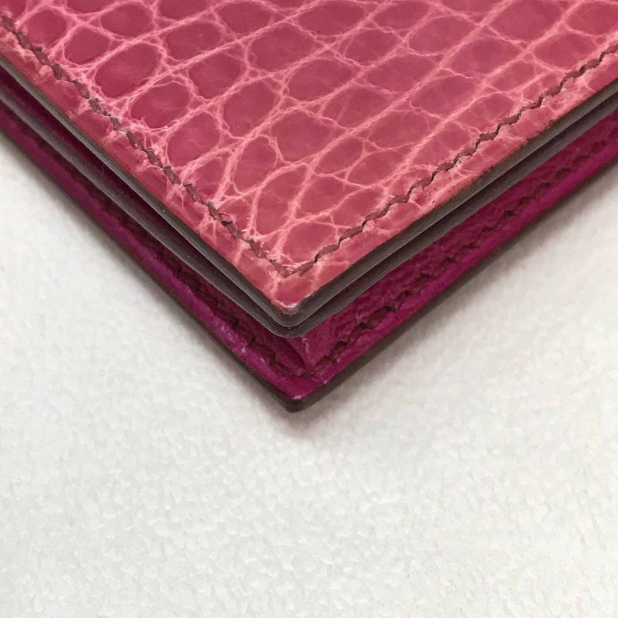 HERMES Bearn Soufflet Diamond Bi-fold Long Wallet K18WG Women's Fuchsia Pink