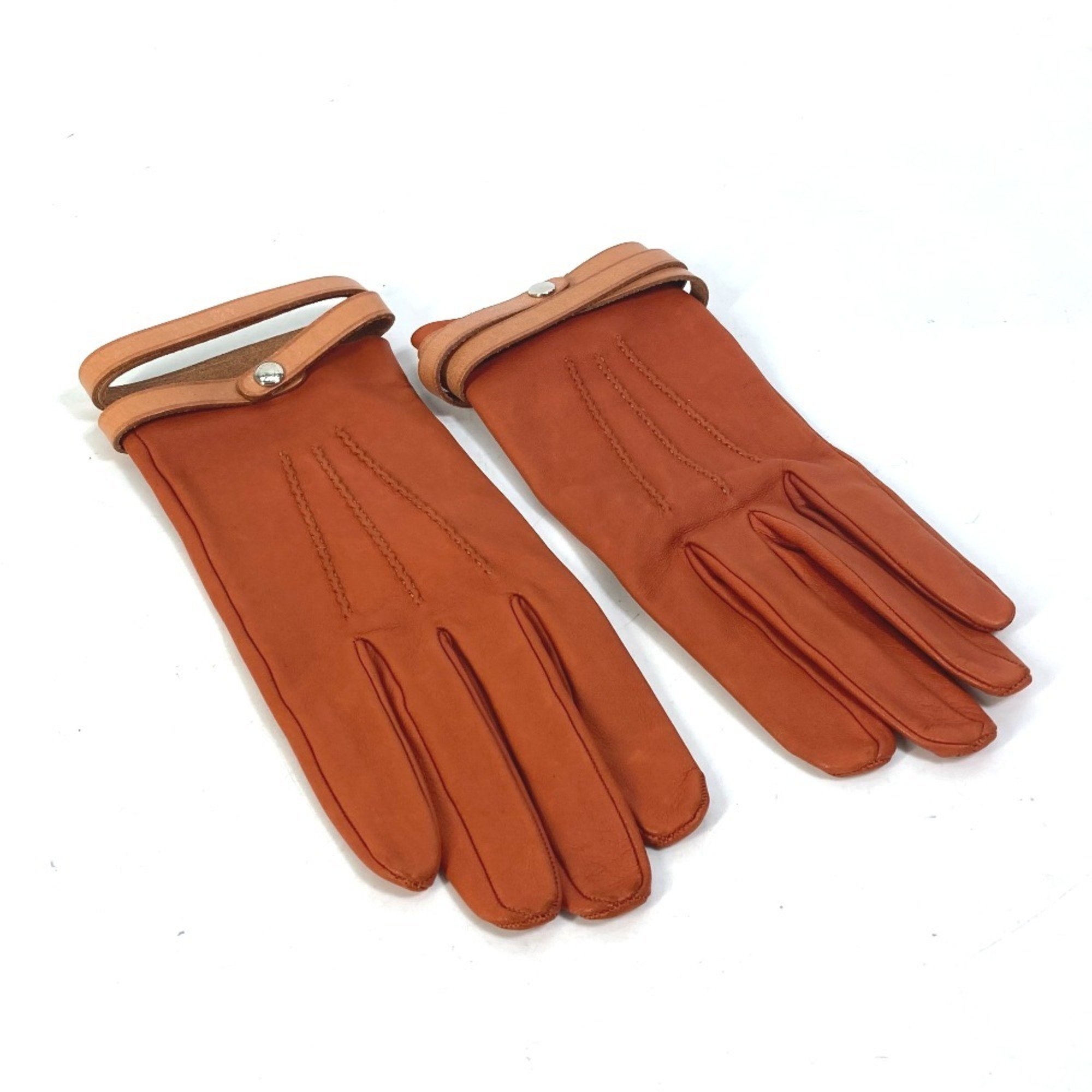 HERMES Hermes Belt Serie Gloves Leather Women's Orange