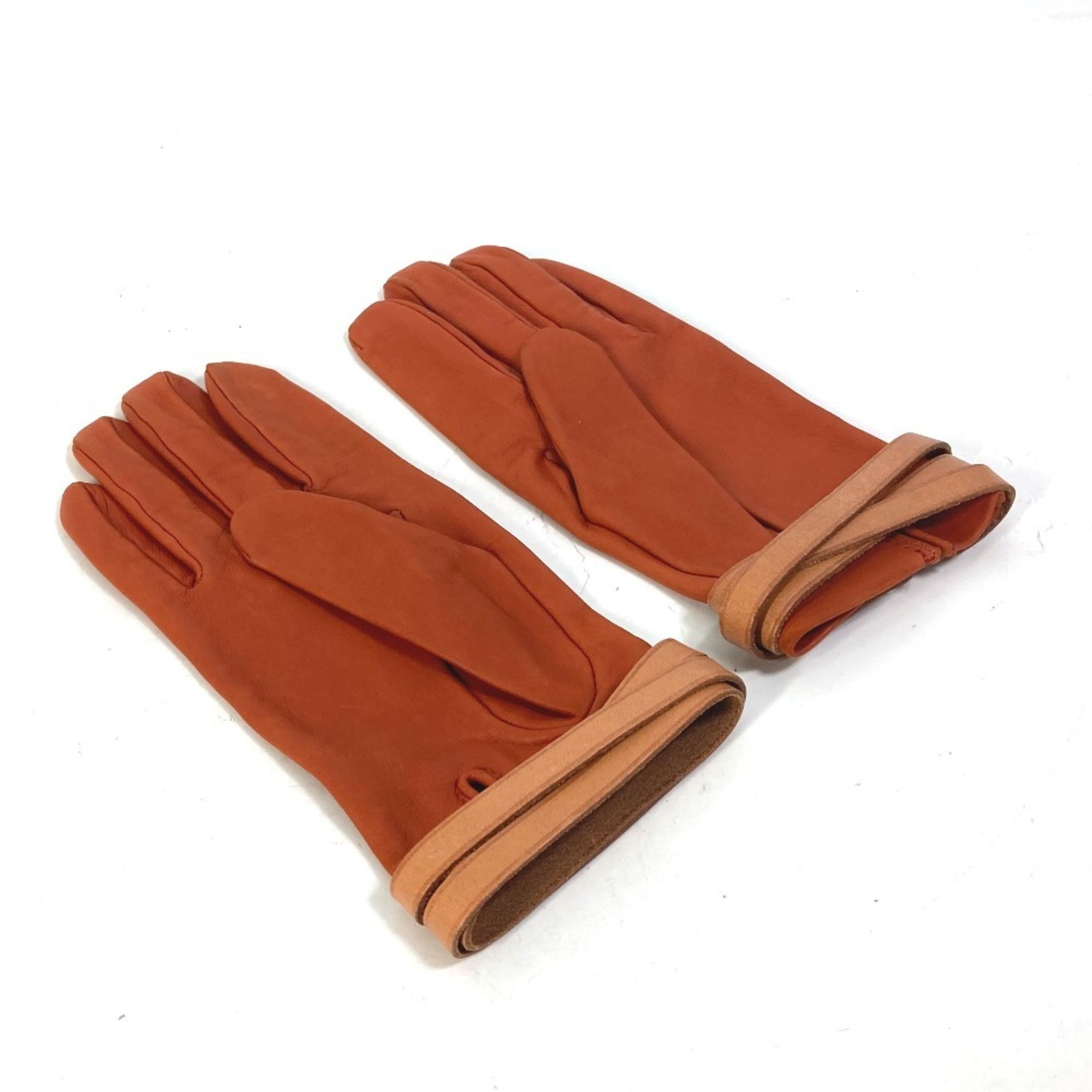 HERMES Hermes Belt Serie Gloves Leather Women's Orange