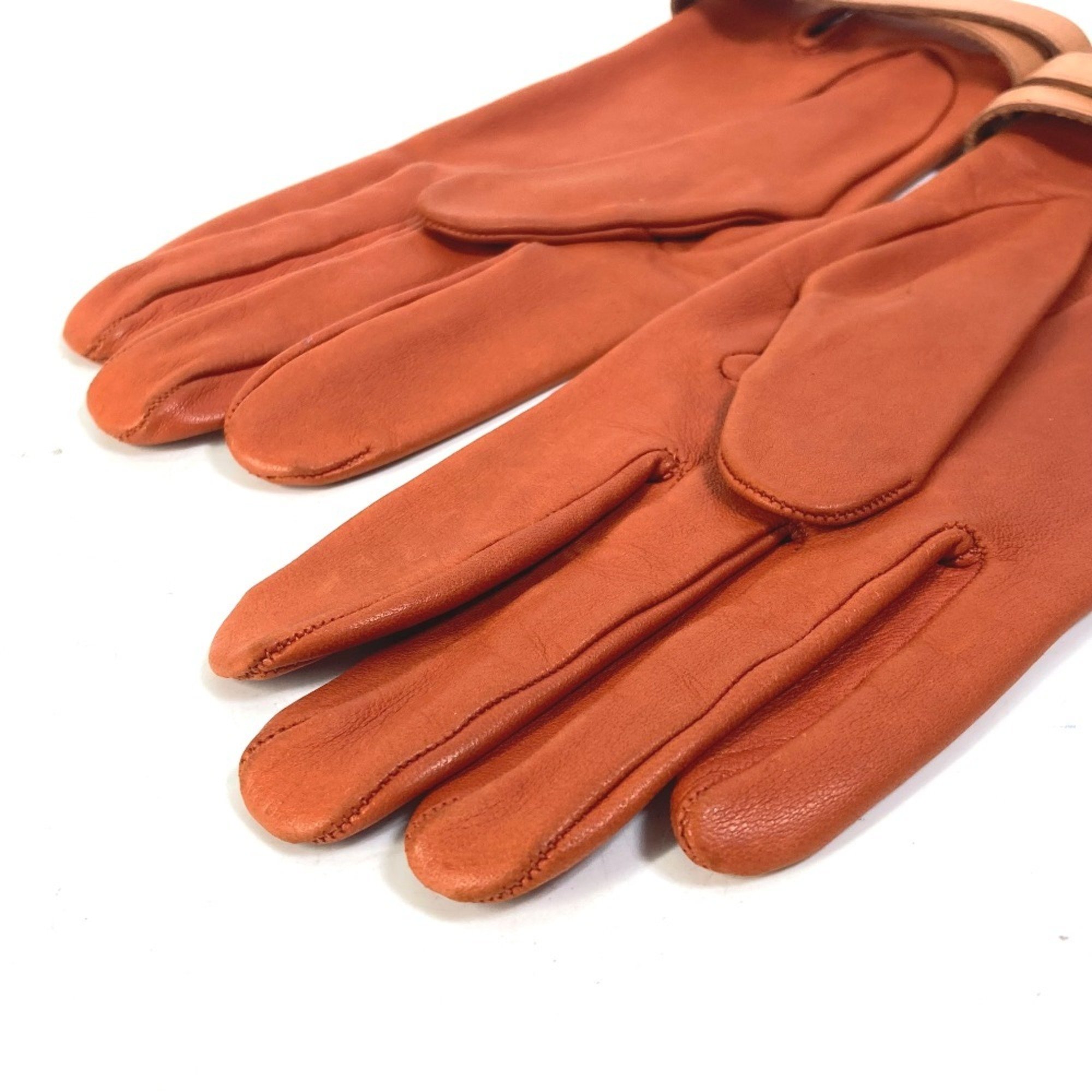 HERMES Hermes Belt Serie Gloves Leather Women's Orange