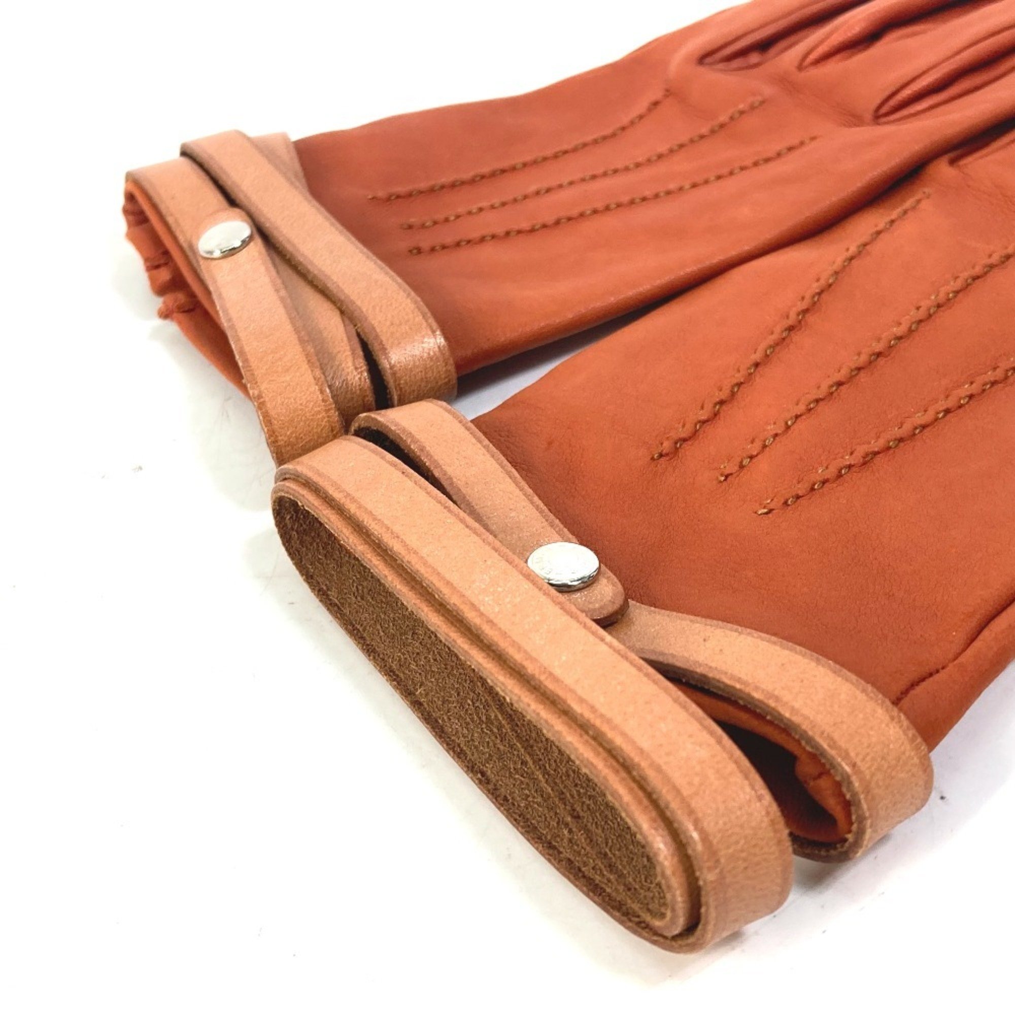 HERMES Hermes Belt Serie Gloves Leather Women's Orange