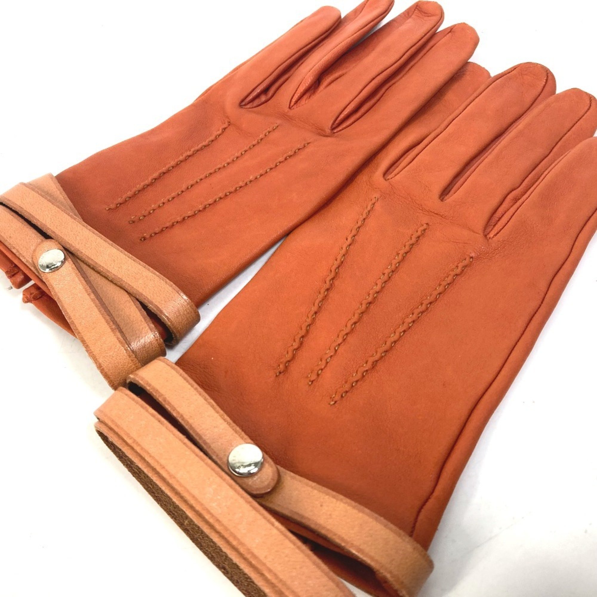 HERMES Hermes Belt Serie Gloves Leather Women's Orange