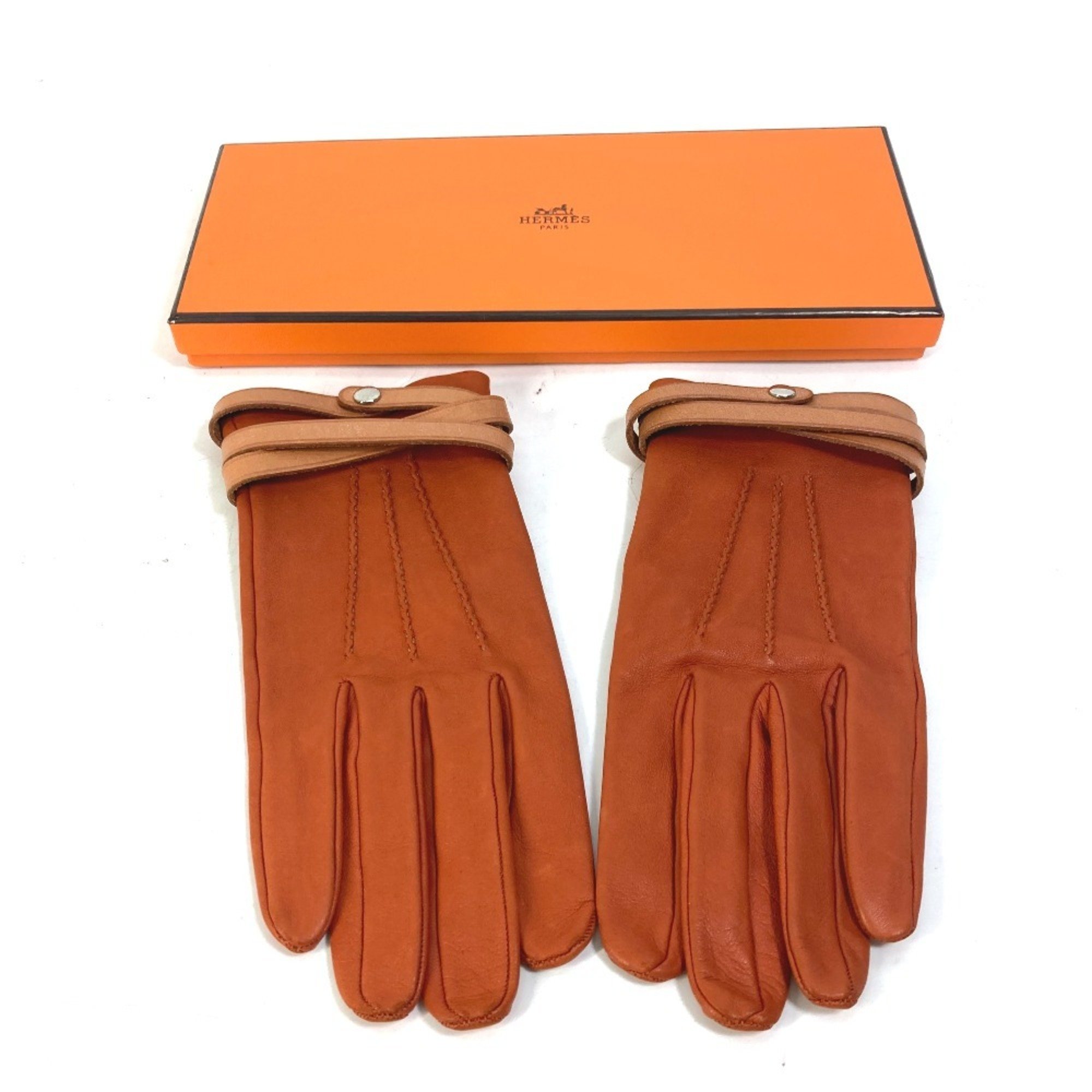 HERMES Hermes Belt Serie Gloves Leather Women's Orange