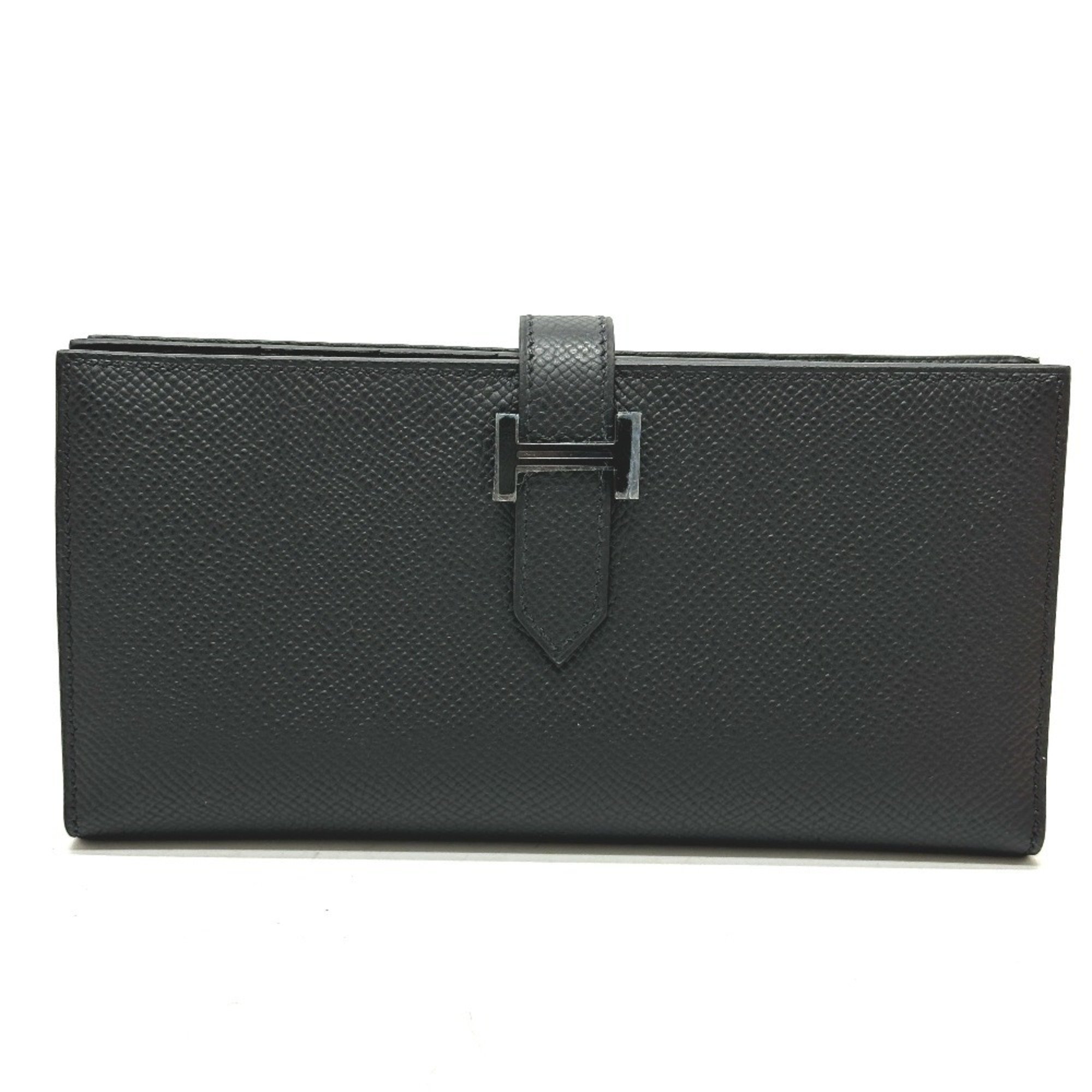 HERMES Hermes Bearn Soufflet So Black Long Wallet Epson Men's Women's