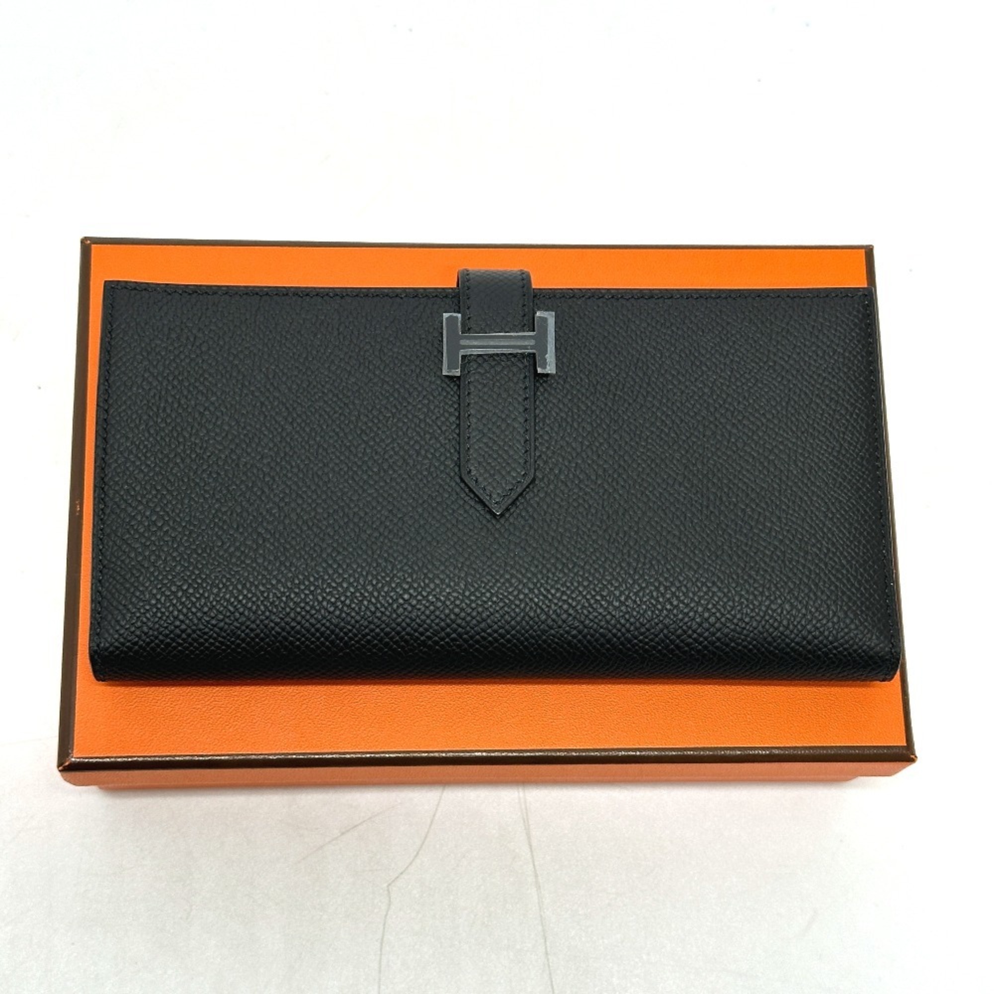 HERMES Hermes Bearn Soufflet So Black Long Wallet Epson Men's Women's