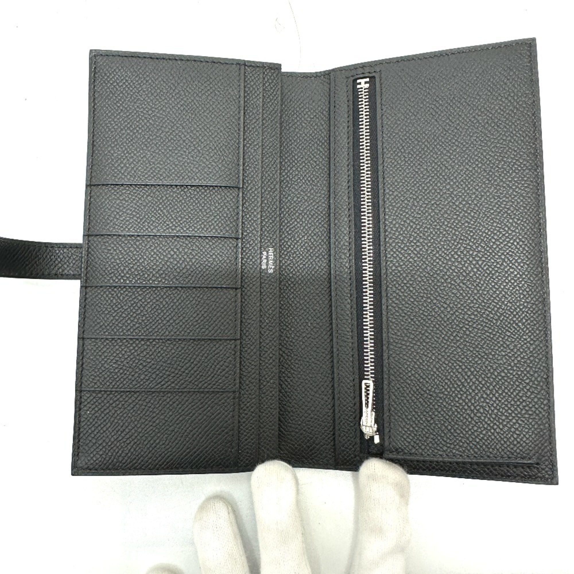 HERMES Hermes Bearn Soufflet So Black Long Wallet Epson Men's Women's