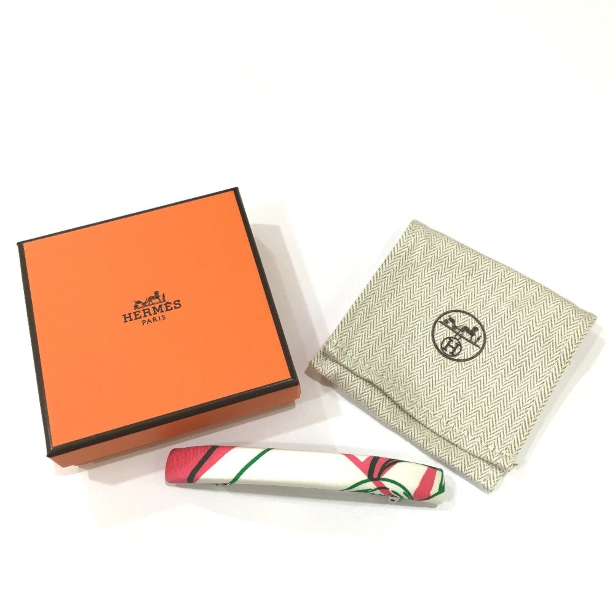 HERMES Hermes Hair Clip Barrette Silk Women's White