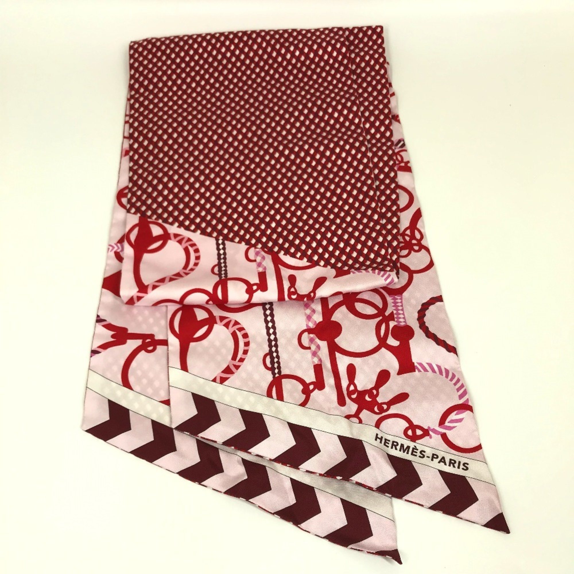 HERMES Bandeau Scarf Maxi Twilly Silk Women's Red