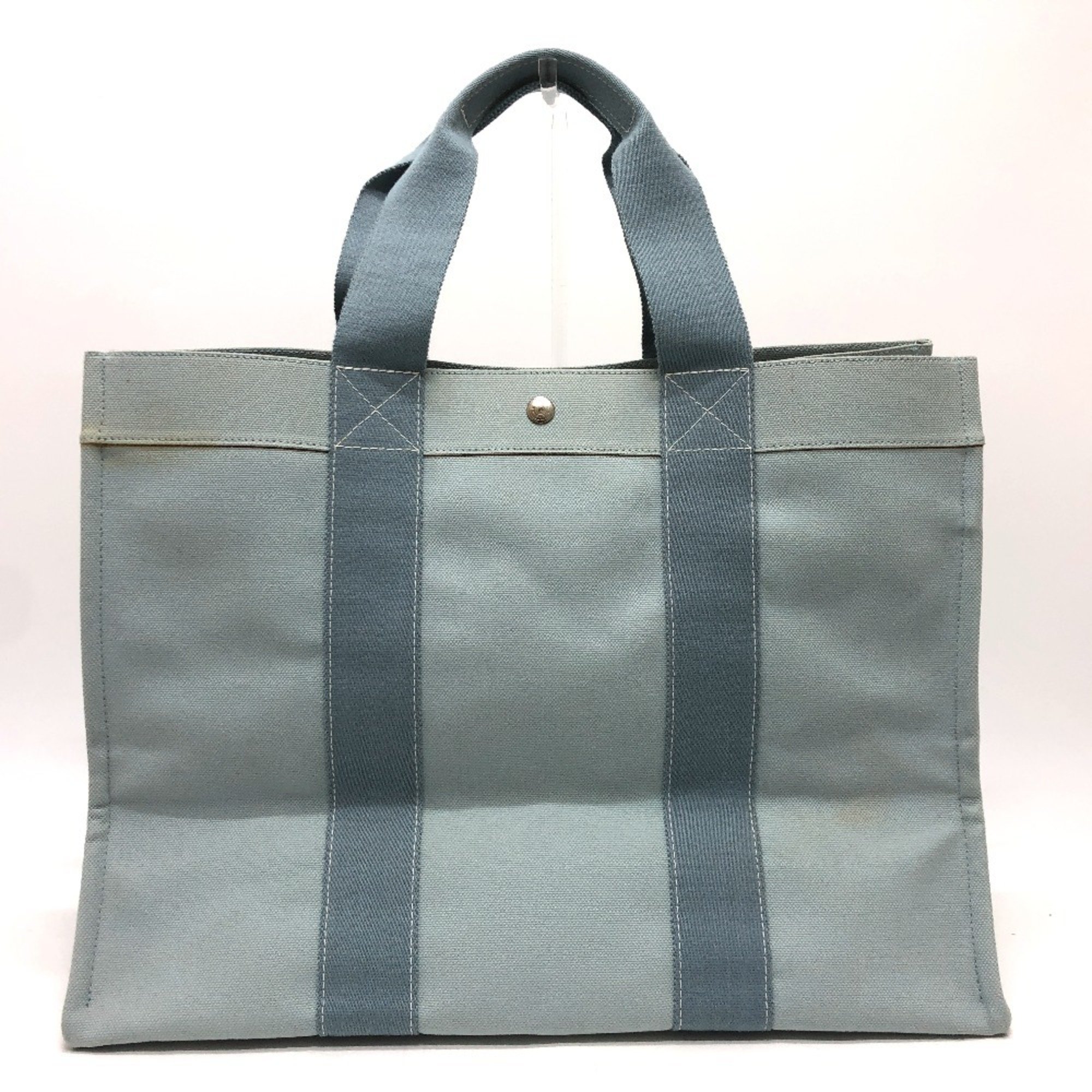 HERMES Hermes Foule Tote TGM Bag Canvas Leather Women's Blue