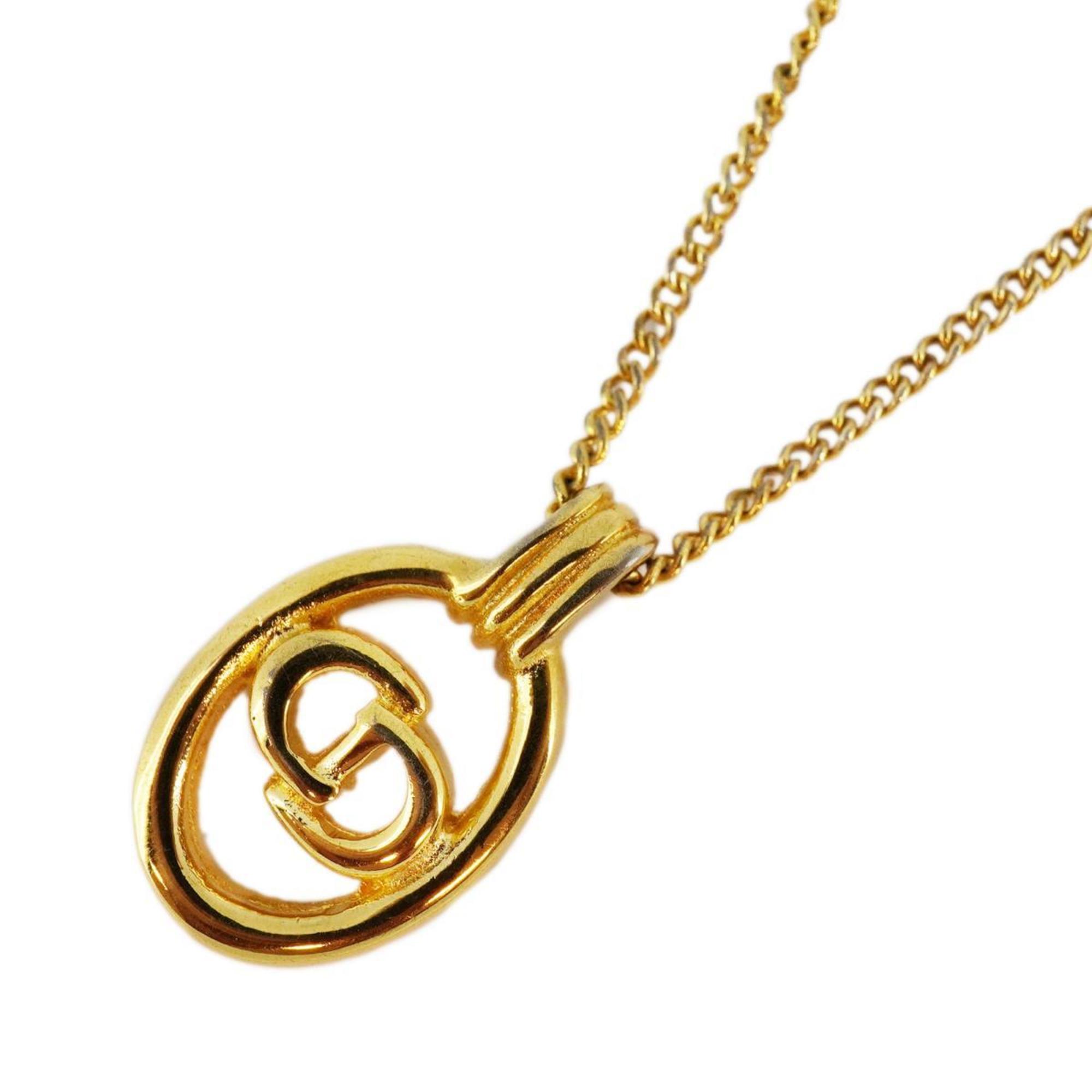 Christian Dior Necklace CD Oval GP Plated Gold Women's