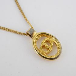 Christian Dior Necklace CD Oval GP Plated Gold Women's