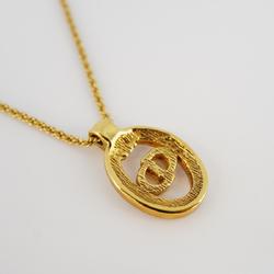 Christian Dior Necklace CD Oval Rhinestone GP Plated Gold Women's