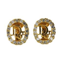 Christian Dior Earrings Oval Rhinestone GP Plated Gold Women's