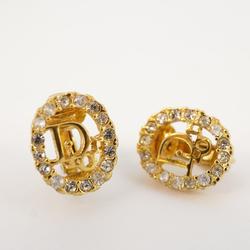 Christian Dior Earrings Oval Rhinestone GP Plated Gold Women's