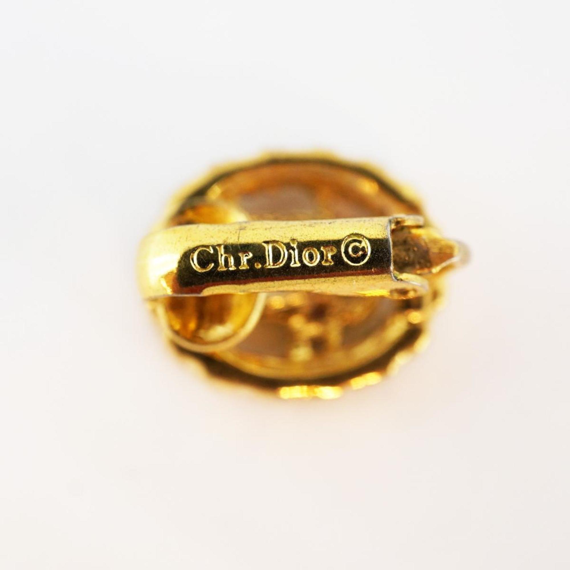 Christian Dior Earrings Oval Rhinestone GP Plated Gold Women's