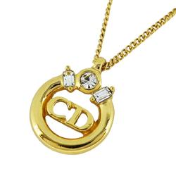 Christian Dior Necklace CD Circle Rhinestone GP Plated Gold Women's