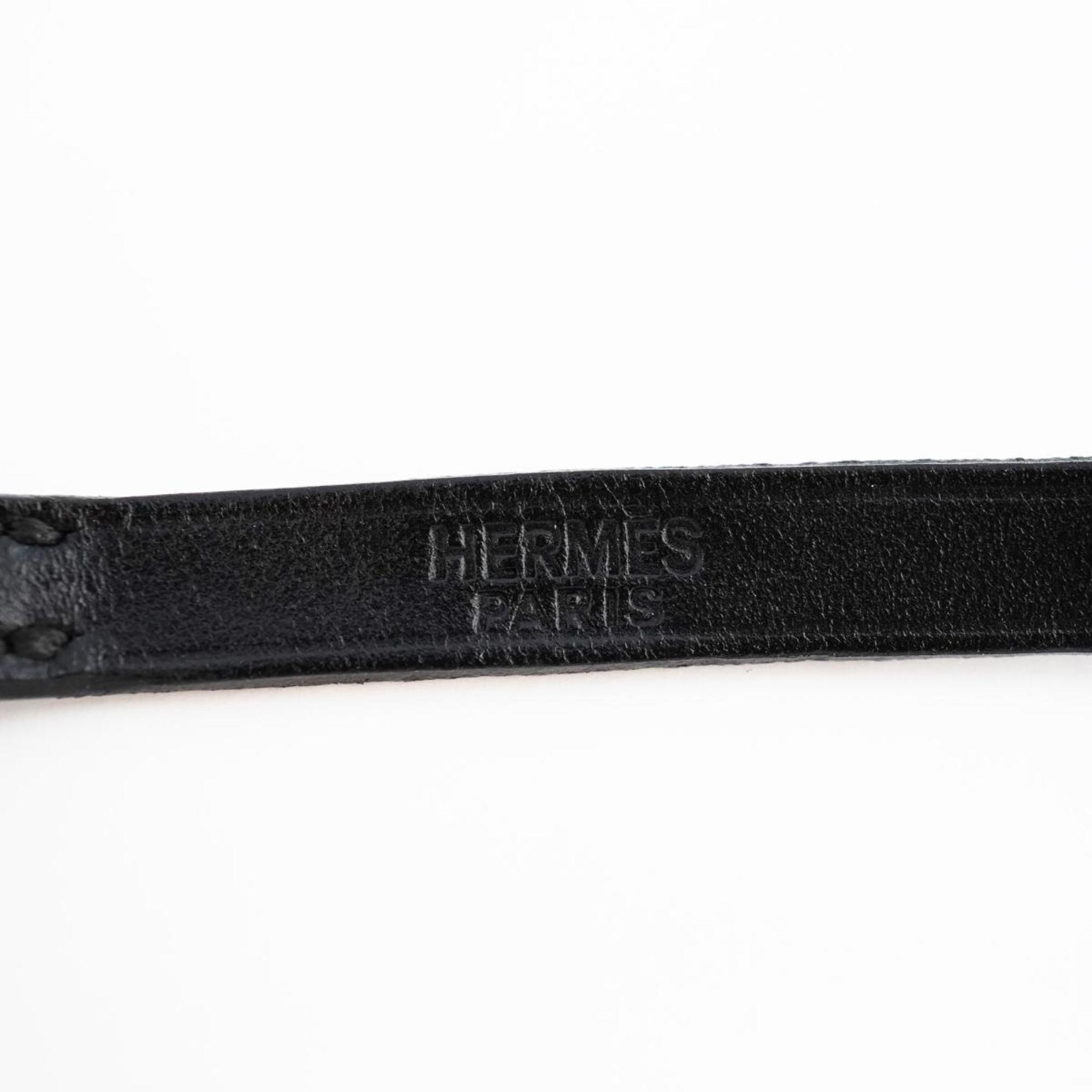 Hermes Bracelet API3 □F Engraved Metal Material Leather Silver Black Men's Women's