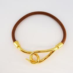 Hermes Bracelet Jumbo Hook GP Plated Leather Gold Brown Women's