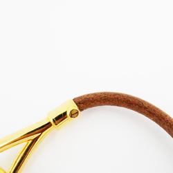 Hermes Bracelet Jumbo Hook GP Plated Leather Gold Brown Women's