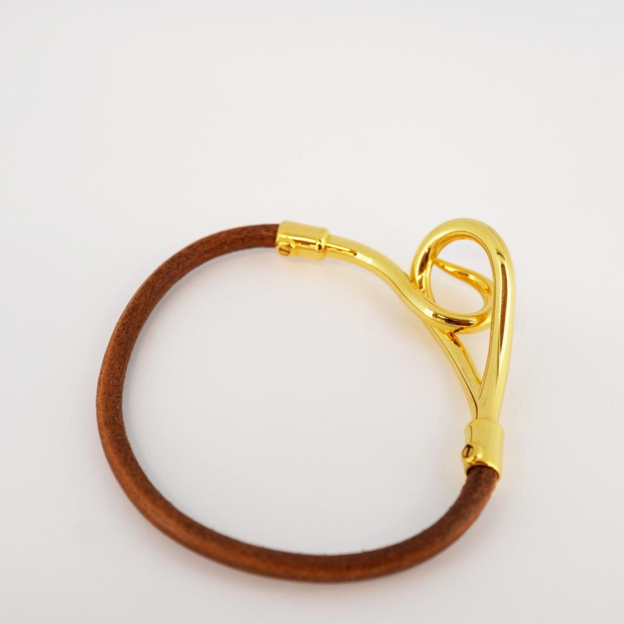 Hermes Bracelet Jumbo Hook GP Plated Leather Gold Brown Women's