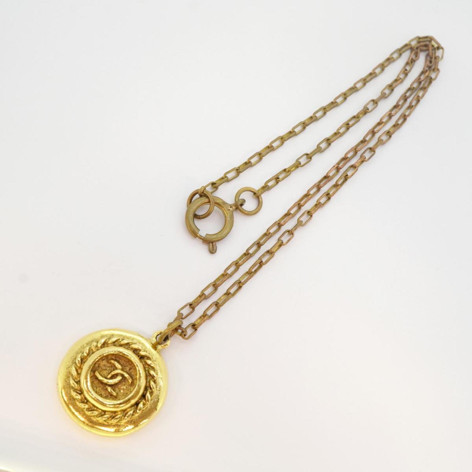 Chanel Necklace Coco Mark Circle GP Plated Gold Women's