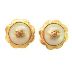 Chanel Earrings Coco Mark Fake Pearl GP Plated Gold 97P Women's