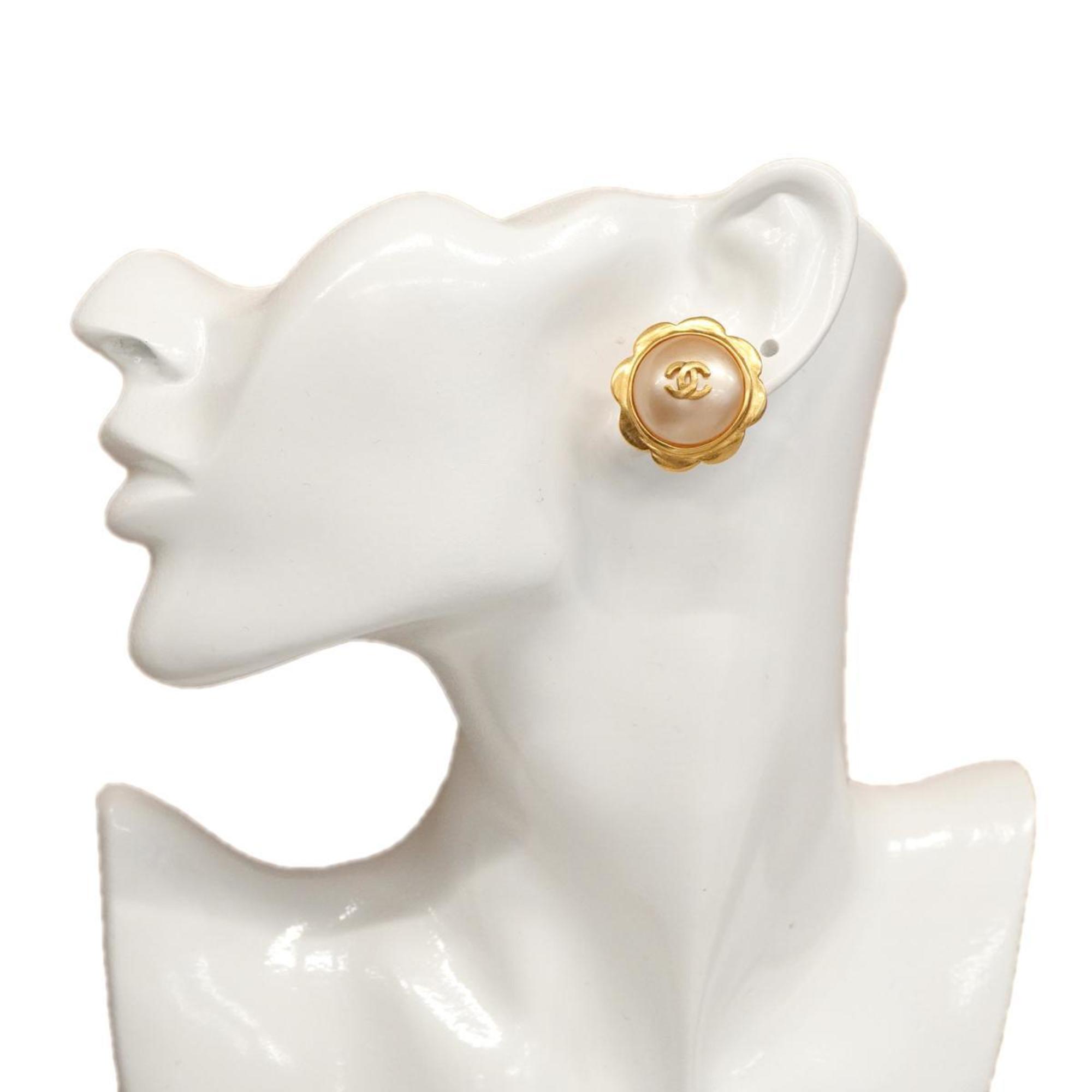 Chanel Earrings Coco Mark Fake Pearl GP Plated Gold 97P Women's