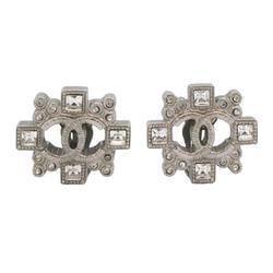 Chanel Earrings Coco Mark Rhinestone Metal Silver B15B Women's