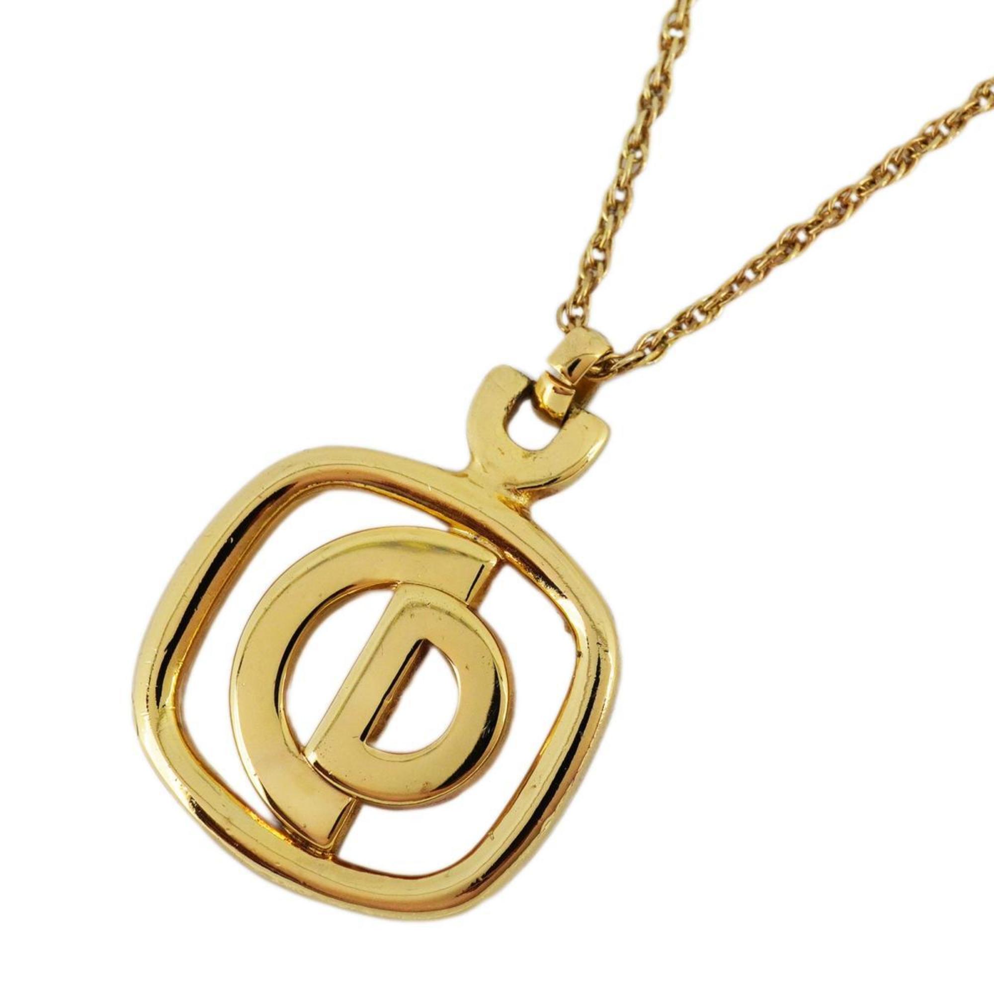 Christian Dior Necklace CD Square GP Plated Gold Women's