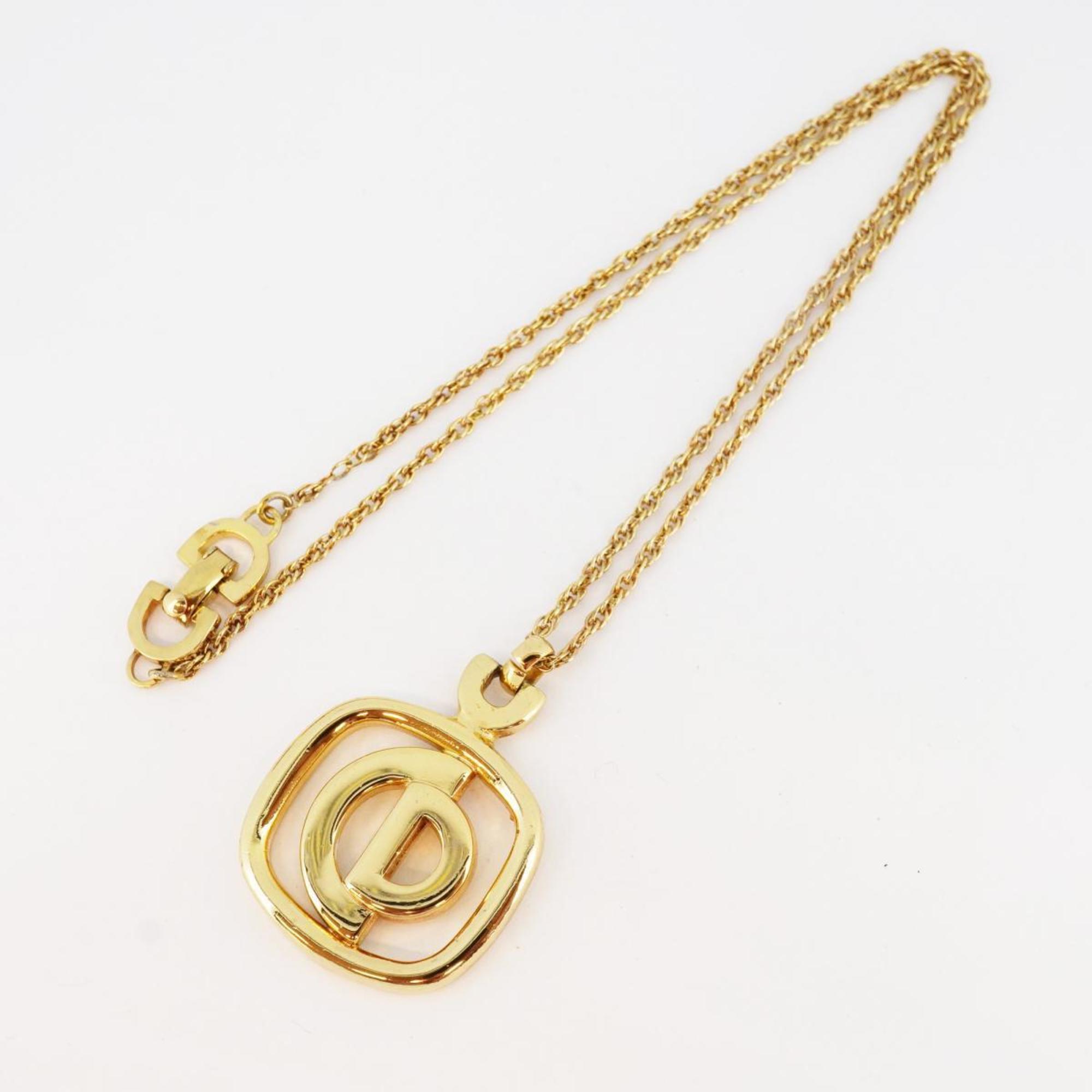 Christian Dior Necklace CD Square GP Plated Gold Women's