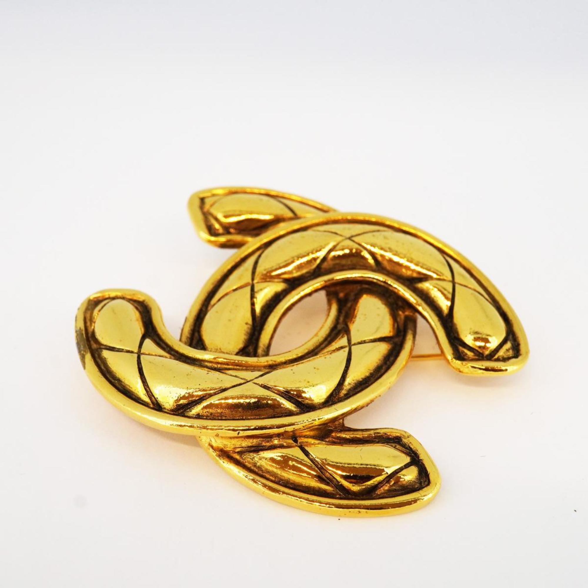 Chanel Brooch Coco Mark Matelasse GP Plated Gold Women's