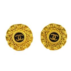 Chanel Earrings Coco Mark Circle GP Plated Gold Black 94A Women's