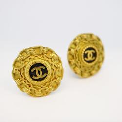 Chanel Earrings Coco Mark Circle GP Plated Gold Black 94A Women's