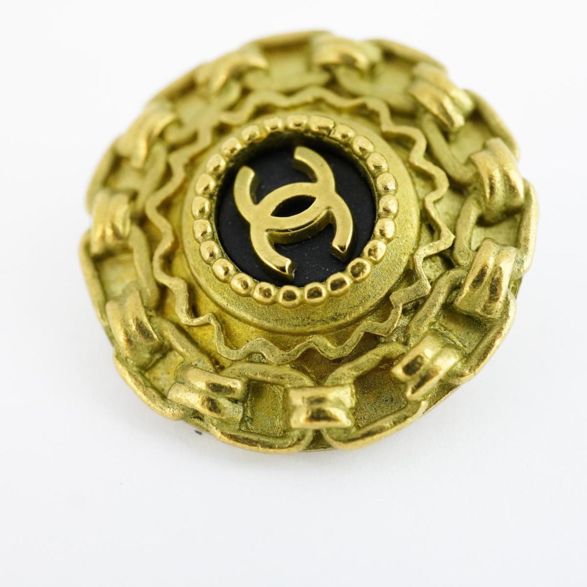 Chanel Earrings Coco Mark Circle GP Plated Gold Black 94A Women's