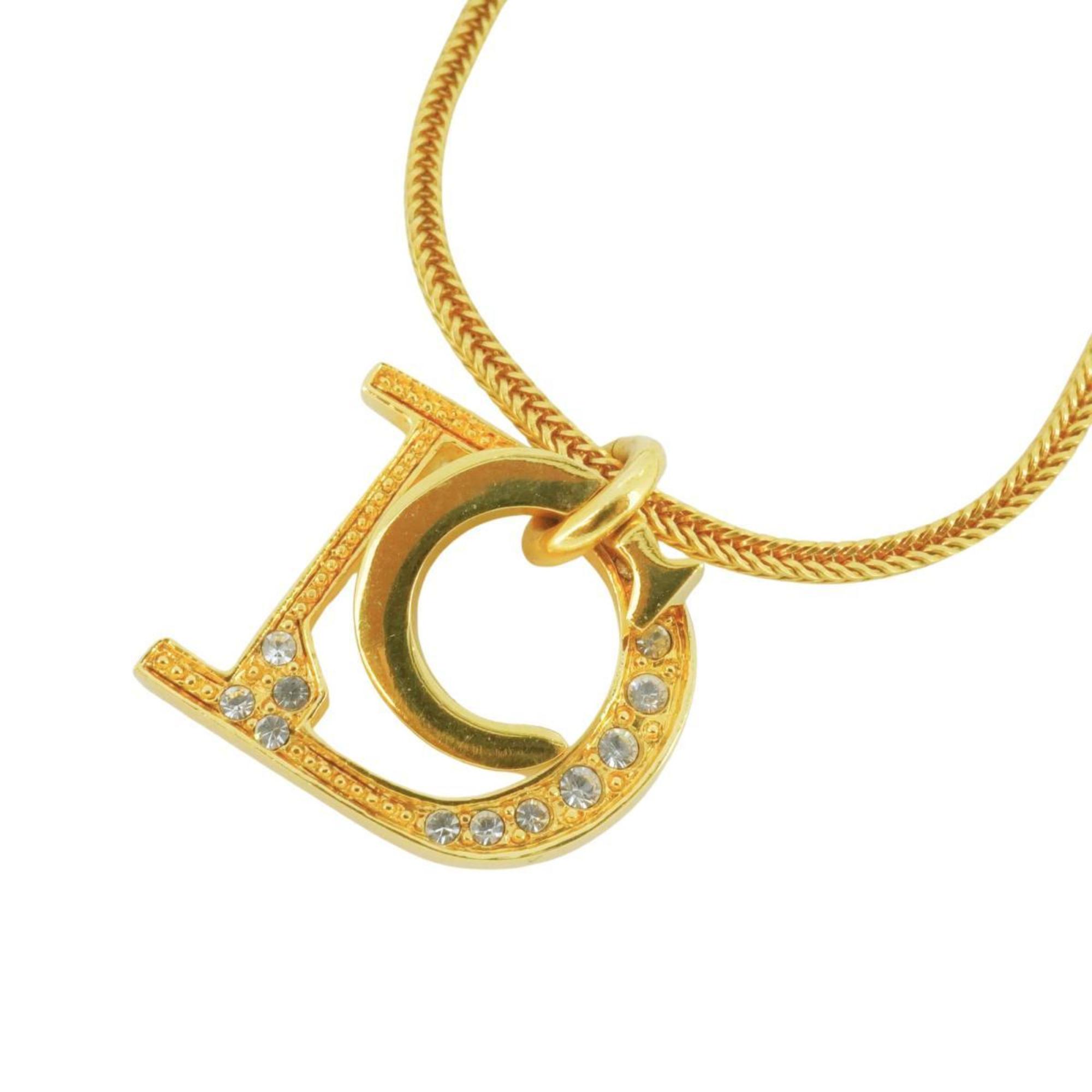 Christian Dior Necklace CD Rhinestone GP Plated Gold Women's